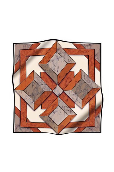 Vissona 100% Twill Silk Marble Patterned Tan - Beige Color 90X90 Scarf Planting Shape: Hand Stitched