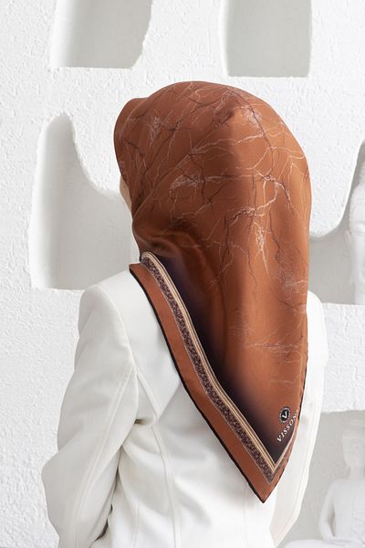 Vissona 100% Twill Silk Marble Patterned Tan Colored 90X90 Scarf Sewing Shape: Hand Sewing