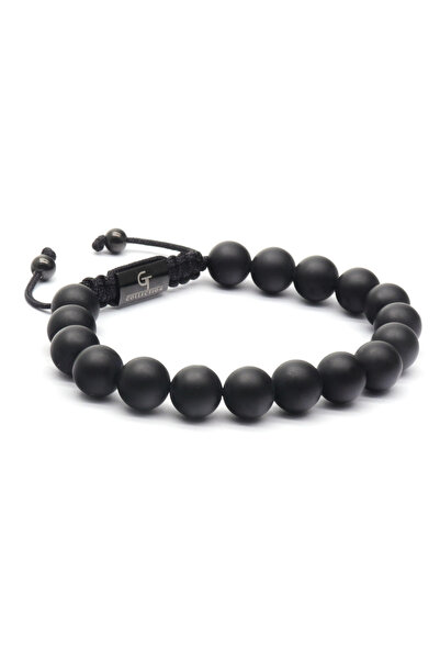 GT Collection Ανδρικό βραχιόλι GT Collection με μία χάντρα και ενεργειακές πέτρες ΜΑΥΡΟΥ ΟΝΥΧΑ, ένα μέγεθος και ρυθμιζόμενο κορδόνι