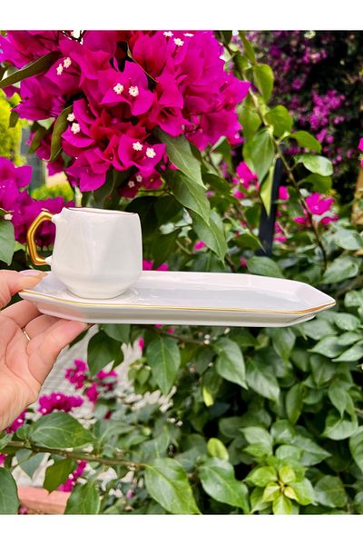 MAMALİZA Set of 6 90 ml Ceramic Turkish Coffee Cups – Gold Detailed