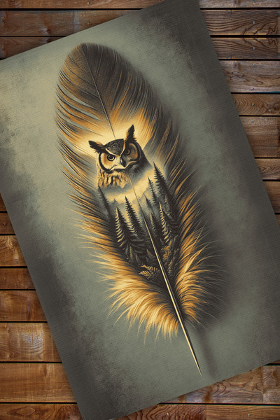 The Reef Design Baykuş Desenli Halı Kuş Tüyü Desenli Puslu Orman Temalı Halı Vahşi Doğa Temalı Diital Baskılı Halı