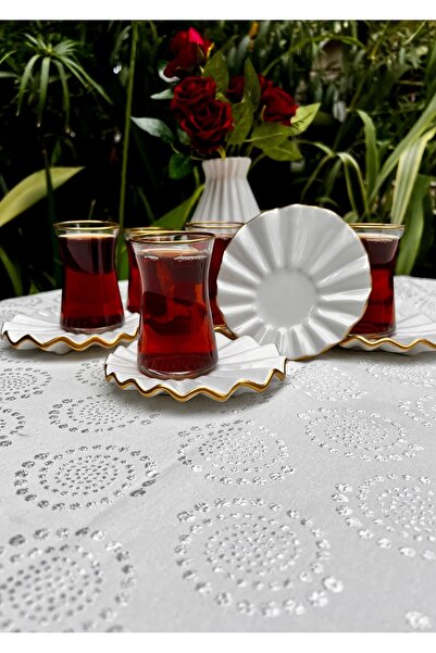 MAMALİZA 6-Piece Gold Detailed Ruffle Patterned Ceramic Tea Set