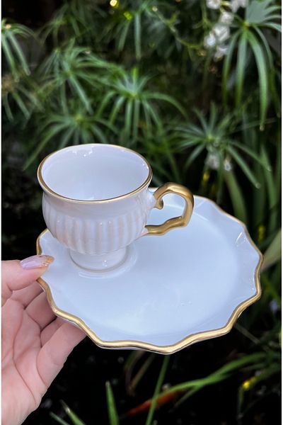 MAMALİZA Set of 6 90 ml Classic Ceramic Cups with Gold Detail