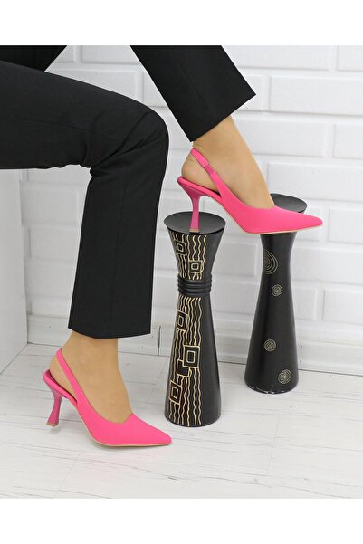 Nesil Shoes Fls 809 Fuşya Kumaş Arkası Açık Kadın Stiletto