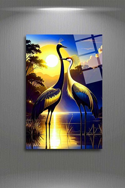 HMDS CONCEPT Pictură pe sticlă Apus de soare și păsări, pictură decorativă 307