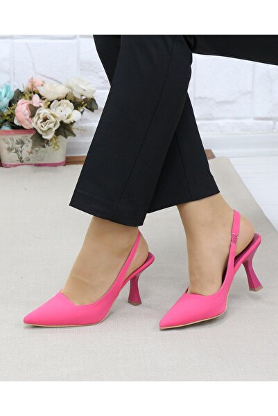 Nesil Shoes Fls 809 Fuşya Kumaş Arkası Açık Kadın Stiletto