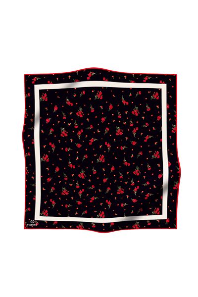 Vissona 100% Twill Silk Border Crispy Flower Pattern Black - Red Color 90X90 Planting Shape: Hand Sewing Match