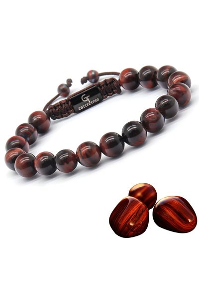 GT Collection Ανδρικό βραχιόλι GT Collection με μία χάντρα, RED TIGER EYE, ενεργειακές πέτρες, ένα μέγεθος και ρυθμιζόμενο κορδόνι