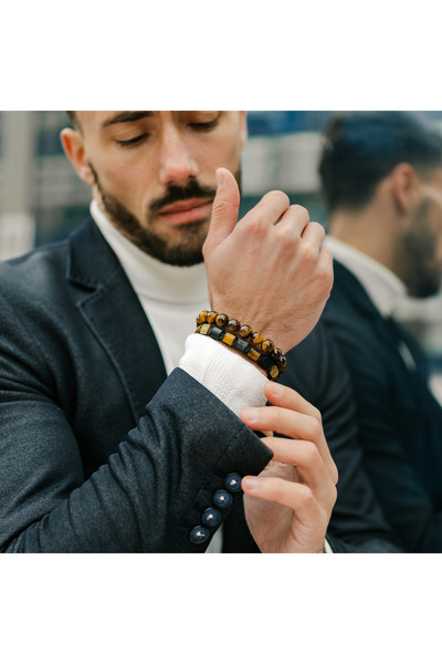 GT Collection Ανδρικό βραχιόλι GT Collection με μία χάντρα και ενεργειακές πέτρες TIGER EYE, ένα μέγεθος και ρυθμιζόμενο κορδόνι