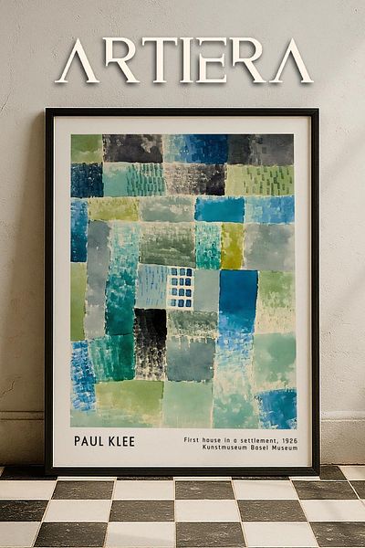 HİGUERA Paul Klee (1879-1940) First House in the Settlement 1926 Watercolor Natural Wood Framed Wall Painting