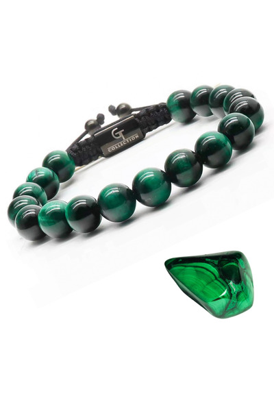 GT Collection Ανδρικό βραχιόλι GT Collection με μία χάντρα GREEN TIGER EYE, ενεργειακές πέτρες, ένα μέγεθος και ρυθμιζόμενο κορδόνι