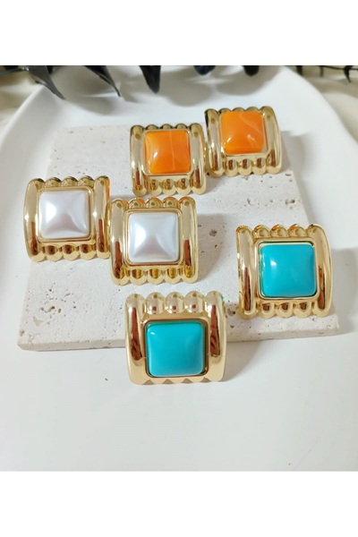 mos&more Kare Form Turuncu Kadın Küpe