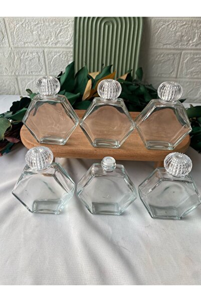la minör Cam Altıgen Kolonya Şişesi Süssüz ,Düğün,Nikah, Söz Nişan Hediyelik 10 Adet (Çap 7 cm-Uzunluk 9cm)