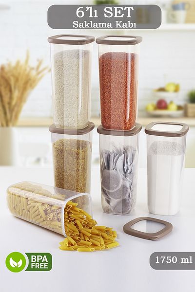 MYBOX 6 Piece Coral Silicone Lid Square Food Storage Container - Flour Pasta Storage Box 6X1750 ml