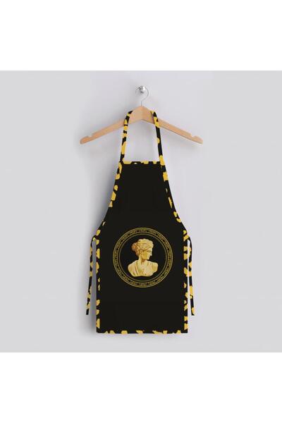 Adawall مريلة مطبخ سوداء من قماش الكتان - تفاصيل تمثال نصفي، شهادة عالمية للغسيل والتلاشي