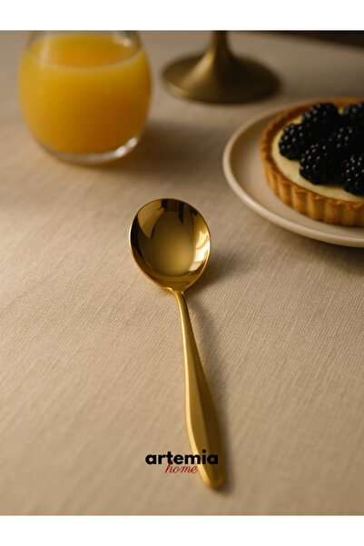 DMR LİFE New Vega Dessert Spoon |   Gold |   6 Pieces |   18/10 Stainless Steel