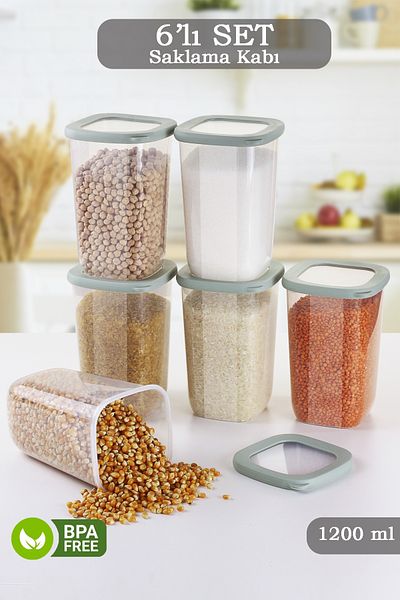 MYBOX 6 Pieces Vita Silicone Lid Square Food Storage Container - Spice Rack Pulses Storage Box 6X1200 ml