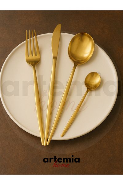 DMR LİFE New Vega Dessert Spoon |   Gold |   6 Pieces |   18/10 Stainless Steel