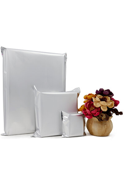 repro design 35x50 Gümüş Lüks Bantlı Mat Metalize Hediye Paketi (10'LU)