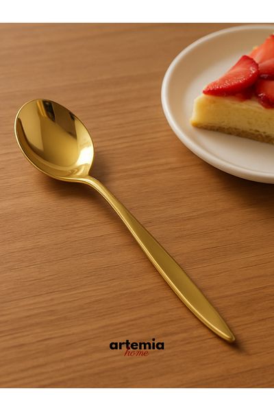 DMR LİFE New Vega Dessert Spoon |   Gold |   6 Pieces |   18/10 Stainless Steel