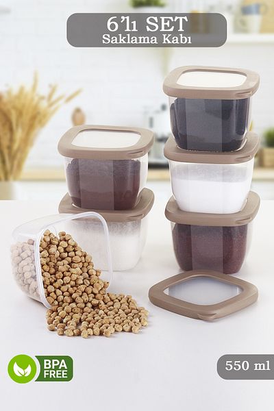 MYBOX 6 Pieces Coral Silicone Lid Square Food Storage Container - Spice Rack Snack Storage Box 6X550 ml