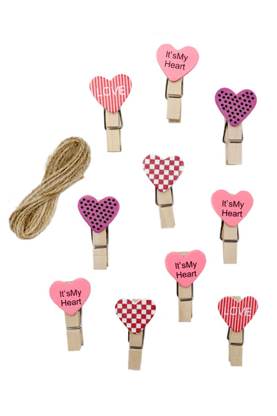 repro design Colorful Heart Figured Wooden Peg (Photo Peg) 10 Pieces Size: 3.5 cm String