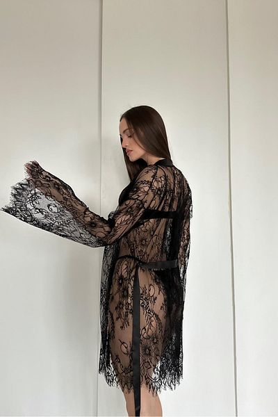 lousa Silky Satin Spanish Sleeves Lace Short Morning Gown