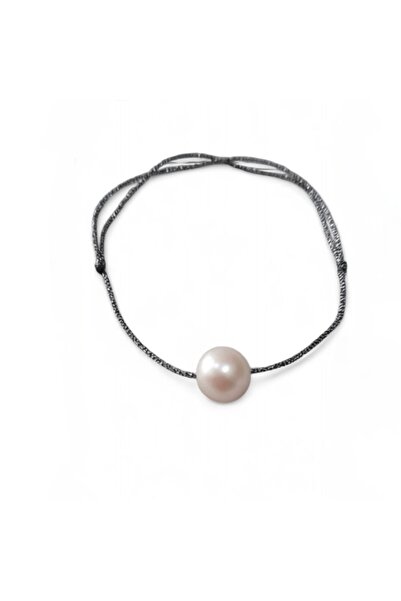 ByNeval Simli Koyu Gri Ip Bileklik