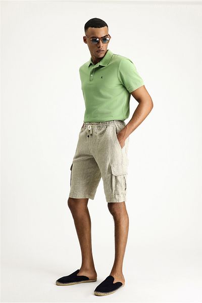 Kiğılı Linen Bermuda with Lace-Up Waist and Cargo Pockets - 8682608545743