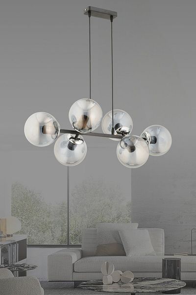 ESSLİGHT Miran 6-Piece Black Chandelier (Smoked Glass) Living Room Kitchen Dining Table Office