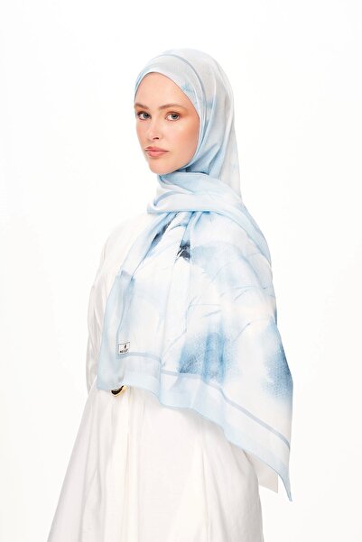 MOISCARF Souffle Du Matin French Silk Patterned Shawl Baby Blue