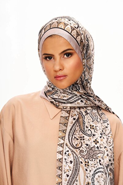 MOISCARF ROYAL TANGLE șal rafinat cu modele etnice Jan Jan maro deschis