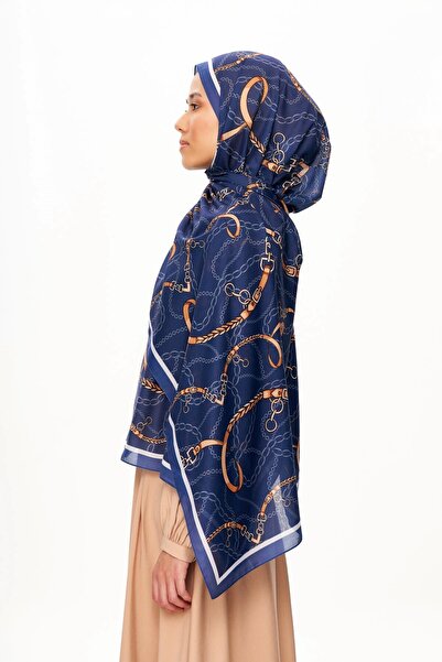 MOISCARF Σάλι με μοτίβο από μαλακή αλυσίδα Cote d'Azur Superior σε μπλε ναυτικό