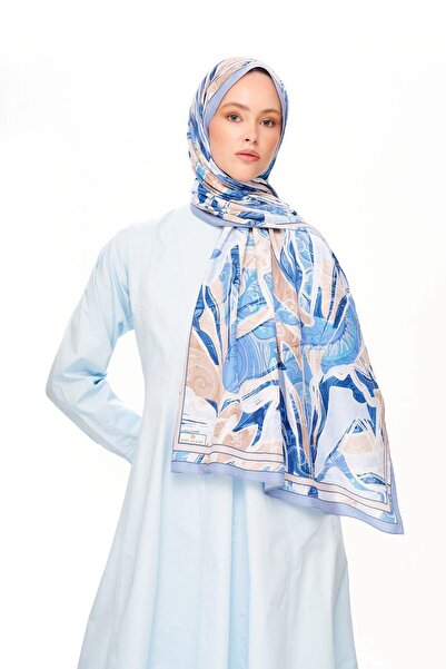 MOISCARF Şal cu model Fleur de Brume Albastru deschis