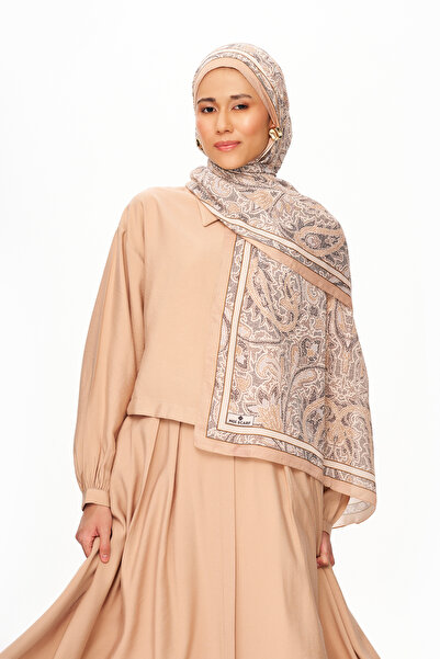 MOISCARF Si̇lver Rose Superior Soft Ethnic Patterned Shawl Beige