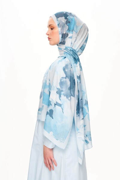 MOISCARF Brume d’Amour șal cu model din mătase franceză Baby Blue