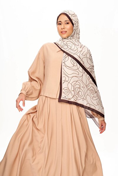 MOISCARF Vian Rose Superior Soft Patterned Shawl Milk Coffee