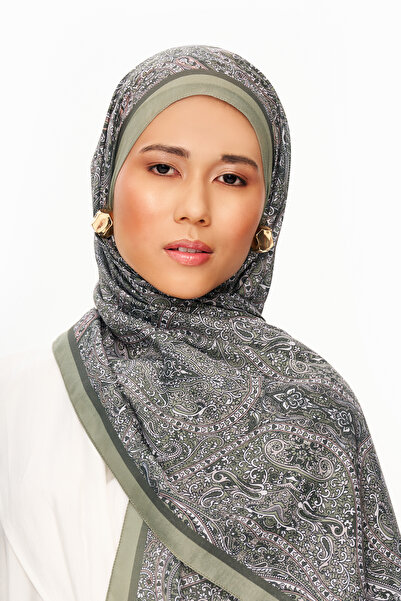 MOISCARF Pearl Palace șal cu model etnic moale, verde