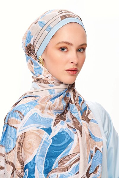 MOISCARF Şal cu model Fleur de Brume Albastru