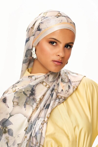 MOISCARF MOJ ANDALUS Εκλεκτό σάλι με σχέδιο αλυσίδας Jan Jan εκρού