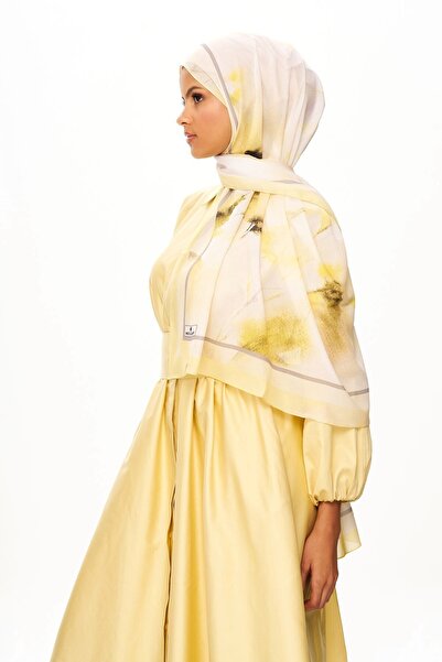 MOISCARF Souffle du Matin Fransız İpeği Desenli Şal Sarı