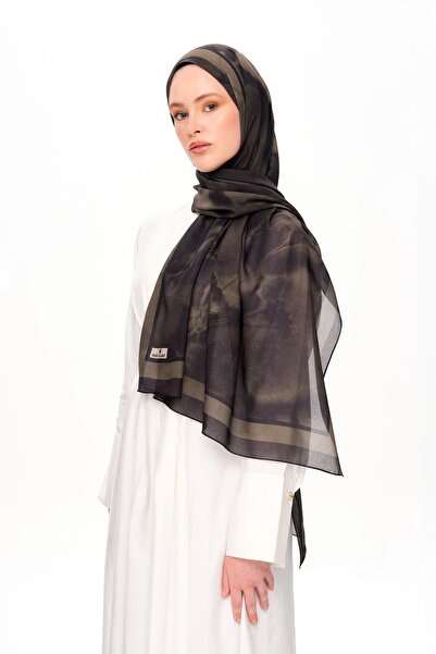 MOISCARF Souffle Du Matin French Silk Patterned Shawl Dark Anthracite