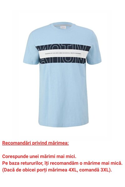 s.Oliver Tricou bărbătesc mărime mare, cu decolteu la baza gâtului și imprimeu cu logo albastru