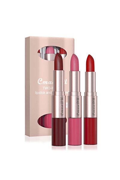 cmaadu مجموعة أحمر شفاه وملمع شفاه 2 في 1 من 3 قطع، مجموعة هدايا أحمر شفاه مخ...