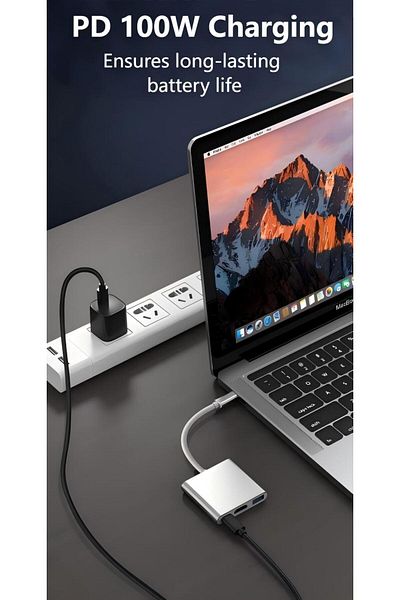 Generic محطة إرساء 3 في 1 من Type-c إلى HDMI ومحول طاقة Usb 3.1 PD ومحطة إرساء 4K