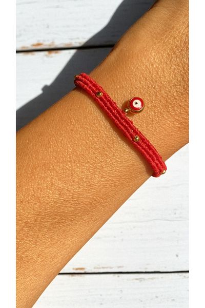 Bensei Takı Dükkanı Bensei̇ Steel Case Red Evil Eye Bead Accessory, Steel Beaded, Micro Knot Red Bracelet