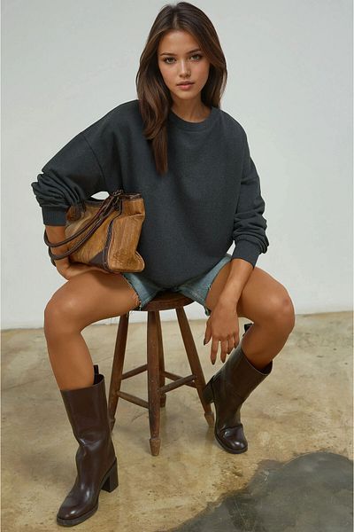 Hiccup Oversize Crew Neck Basic Sweatshirt