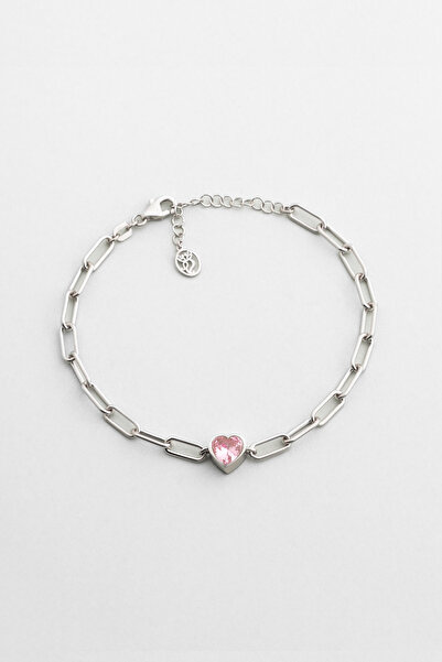 So CHIC... Gizemli Kalp 18 Ayar Beyaz Altın Kaplama 20 Cm Gümüş Bileklik