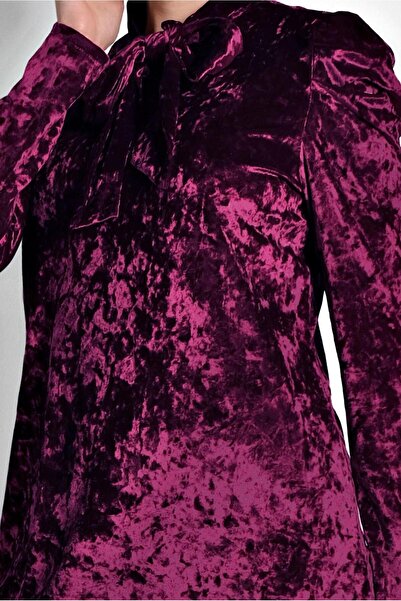 TRENDTESETTÜR Women's Plum Skirt Tip Flounced Collar Tied Tunic 40387