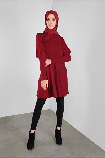 TRENDTESETTÜR Women's Burgundy Collar Flounced Tunic 41237